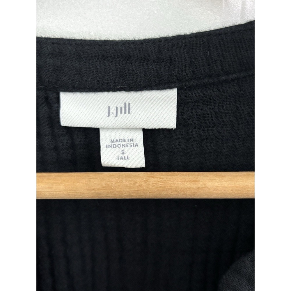 J Jill Small Tall Black Cotton Gauze Tiered Dress Short Sleeve Button Front 0515 - Picture 5 of 8